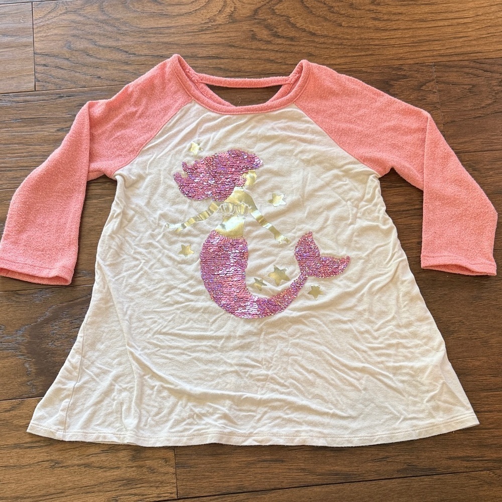 Justice Coral and Cream Mermaid Sequin Long Sleeve Tee